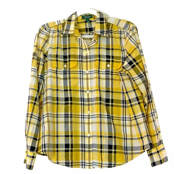 Lauren Ralph Lauren Cotton Plaid Button Down Shirt size Petite Large - Picture 1 of 7